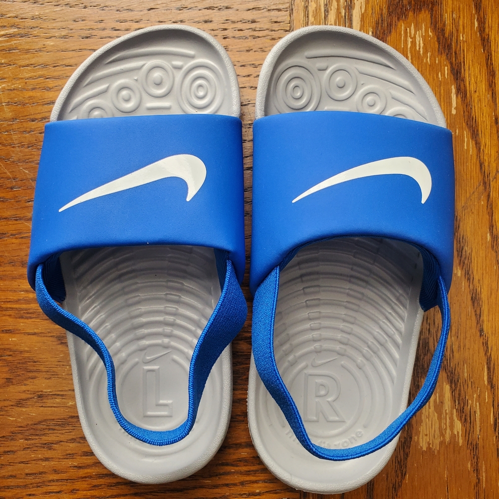 Nike Kids Blue and Gray Slide Sandals